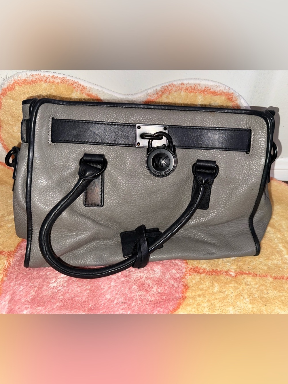 Michael Kors Gray and Black Pebbled Leather Satchel